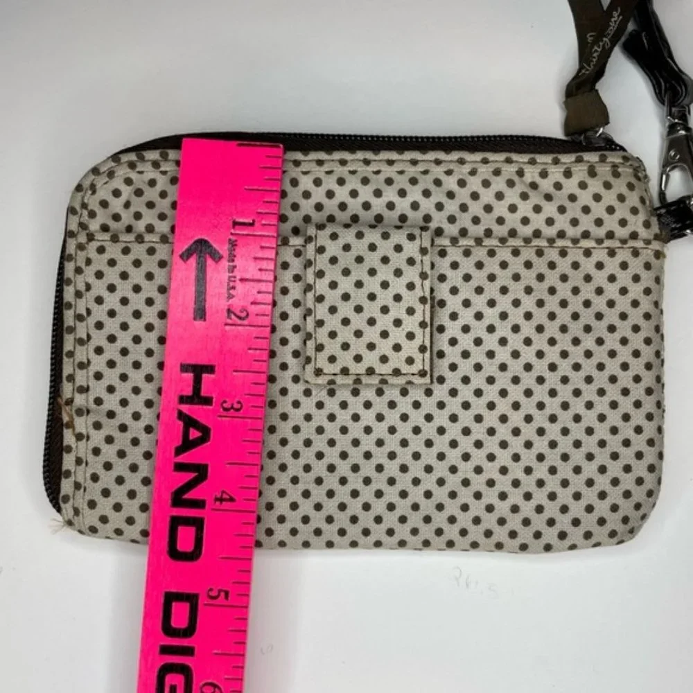 Thirty-One Slim Soft Brown and Cream Polka Dot Wristlet